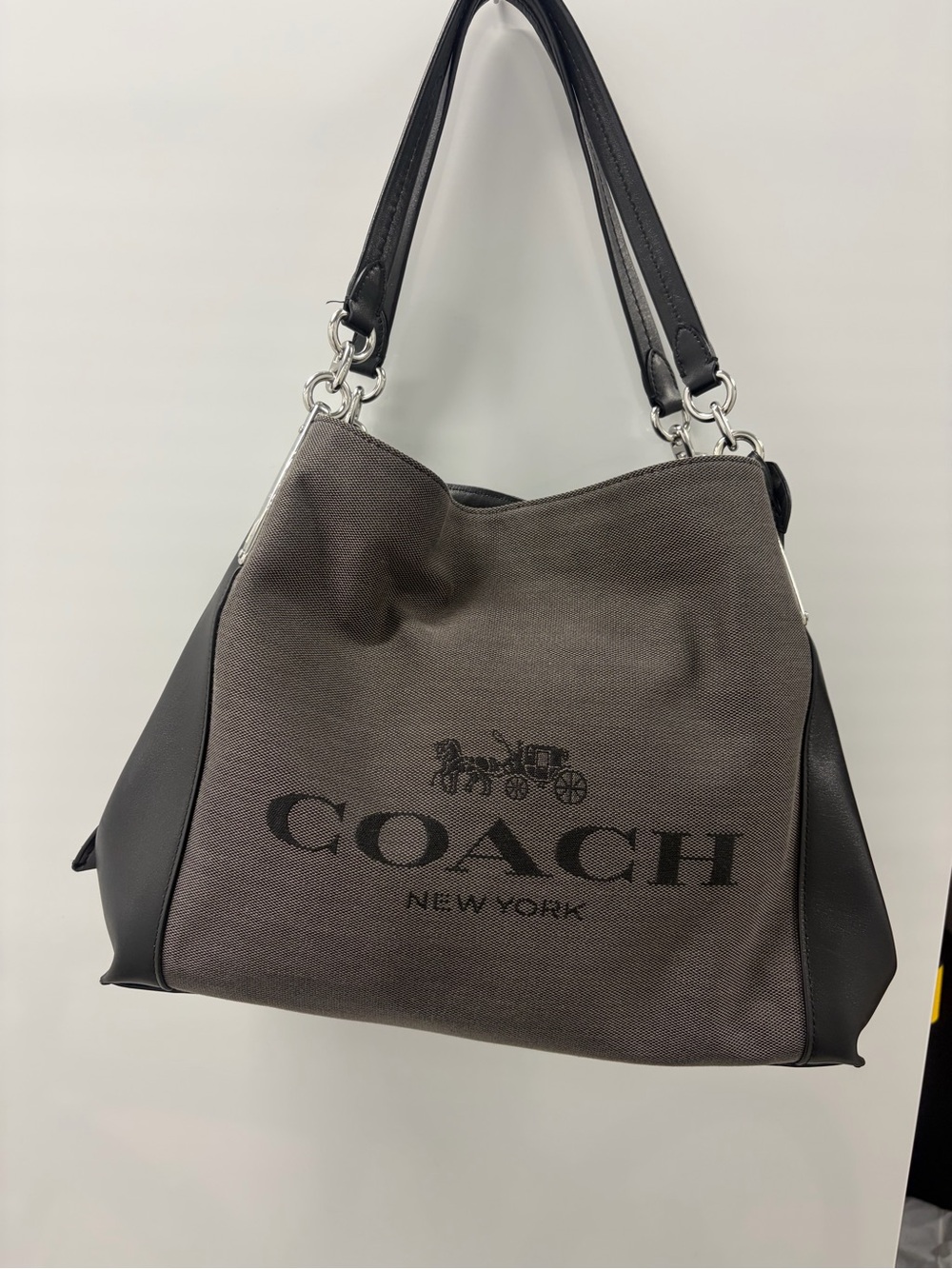 NWOT Coach Dalton 31 Gray Canvas & Black Leather Shoulder Bag
